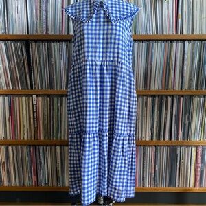 EUC LINENFOX Blue and White Checkered Dress Size XS